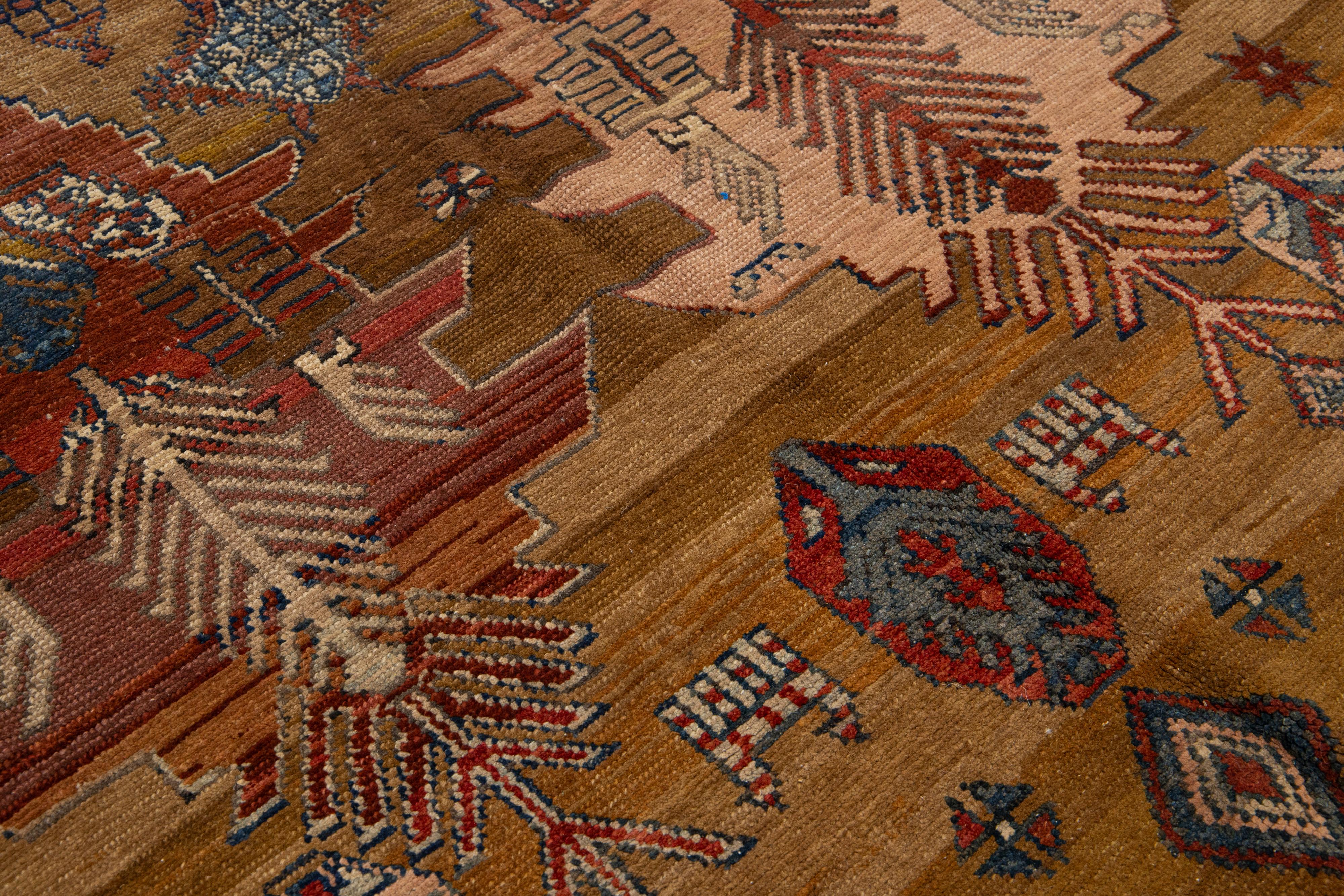 Vintage Designed Bakshaish Tribal Brown Wool Rug For Sale 3