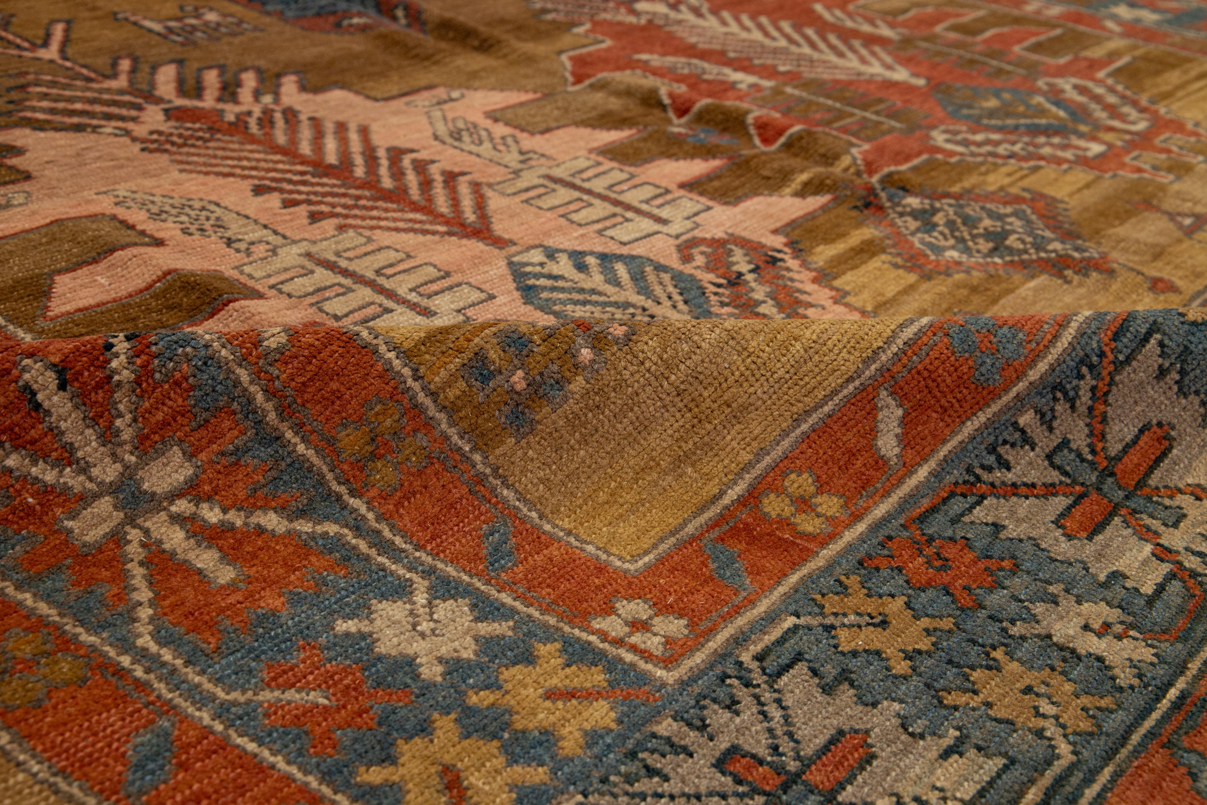 Vintage Designed Bakshaish Tribal Brown Wool Rug For Sale 4