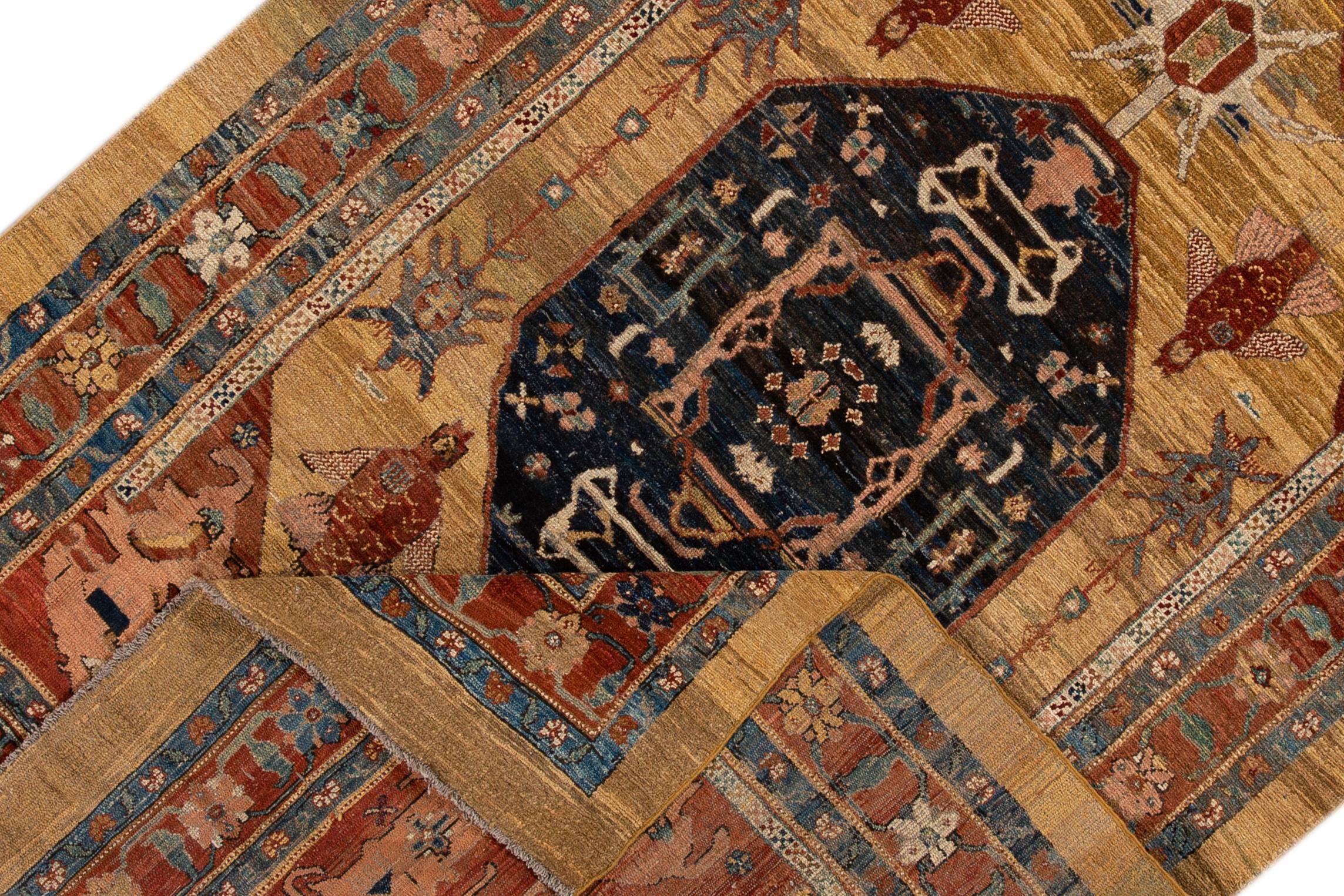 Beautiful vintage Bakshaish wool rug with a tan field, the fame of rust. This rug has multi-color accents in an all-over geometric design.

This rug measures 7' x 11'.