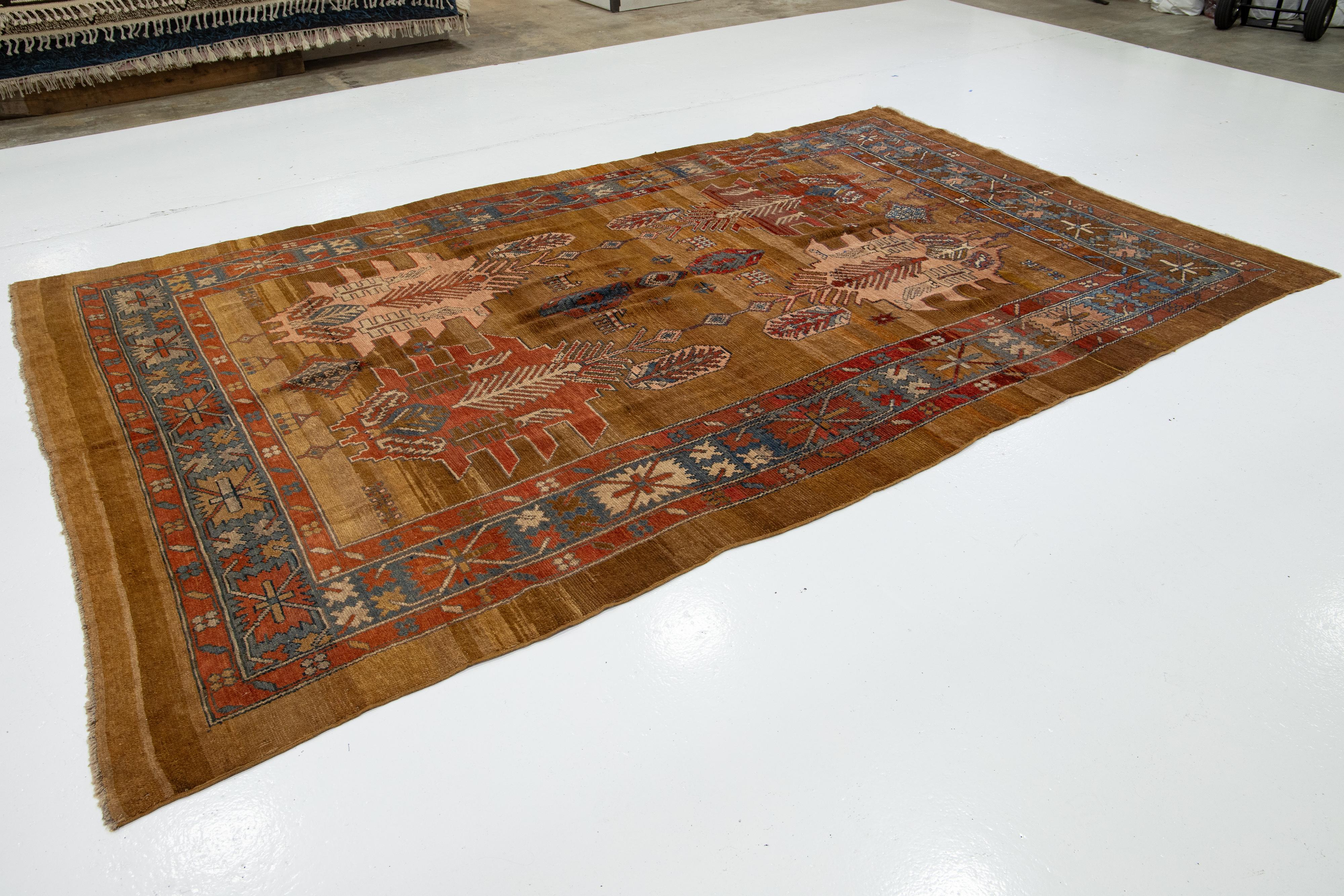 Asian Vintage Designed Bakshaish Tribal Brown Wool Rug For Sale