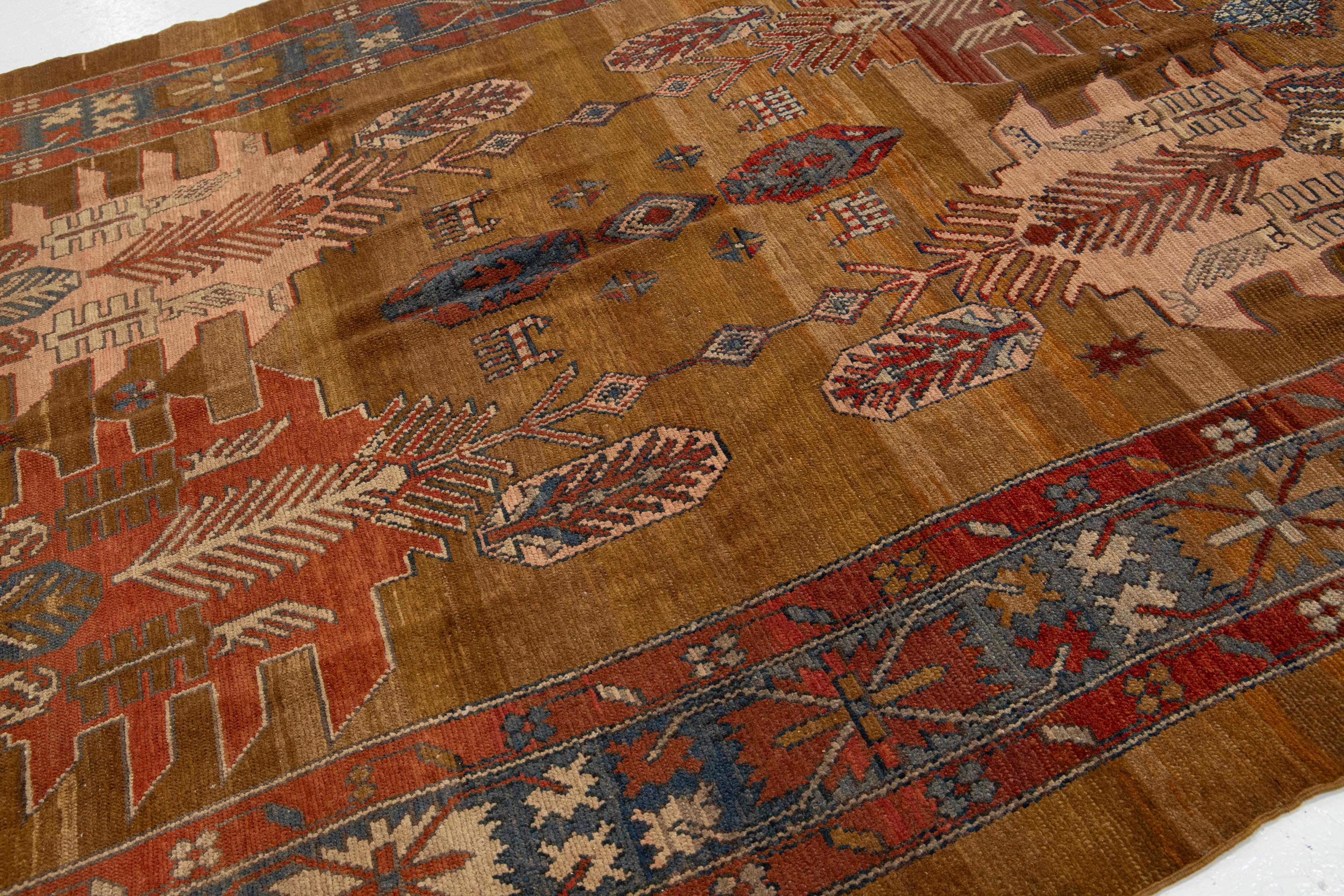 Hand-Knotted Vintage Designed Bakshaish Tribal Brown Wool Rug For Sale
