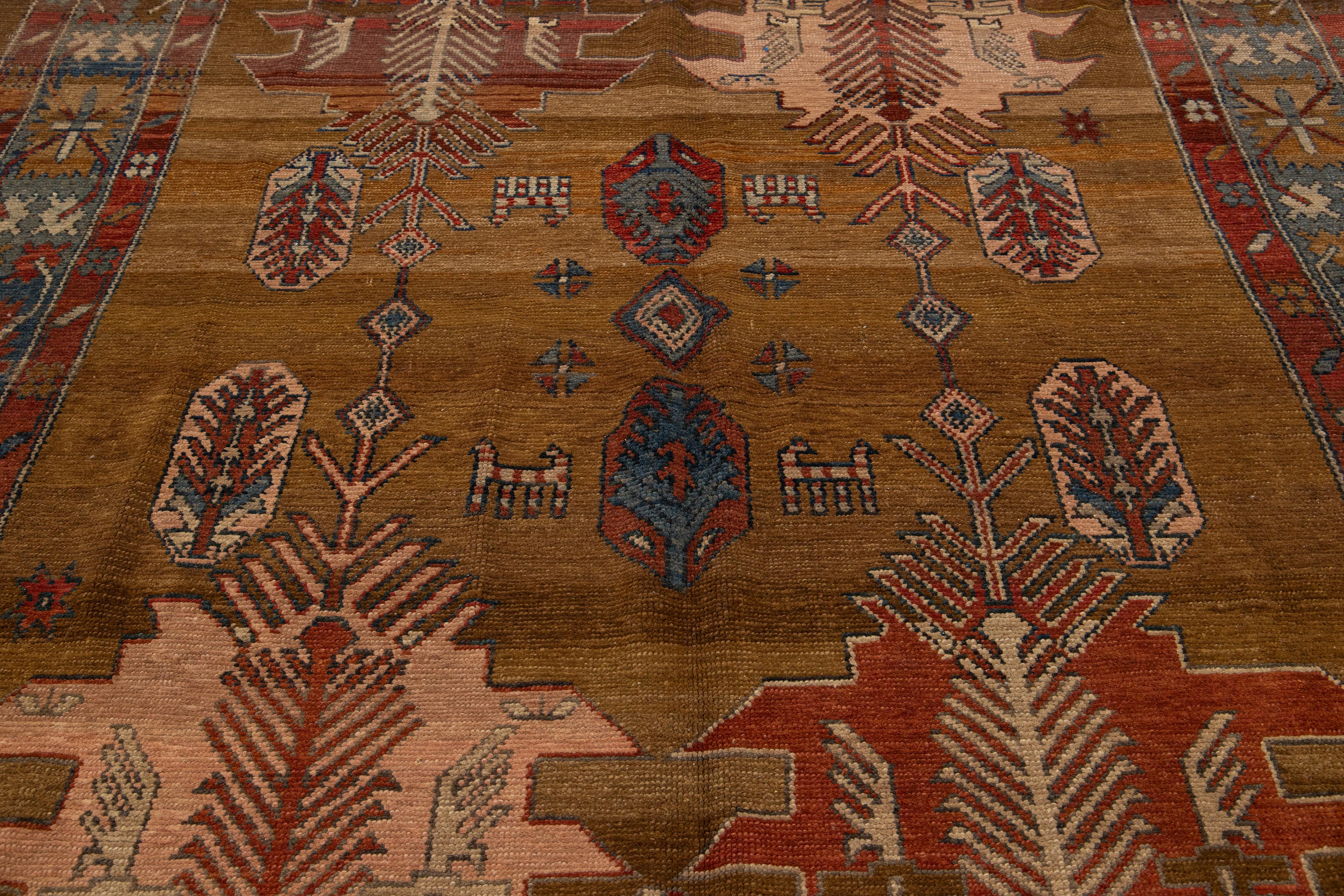Vintage Designed Bakshaish Tribal Brown Wool Rug For Sale 2
