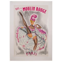 Vintage Bal Du Moulin Rouge Poster, 1950