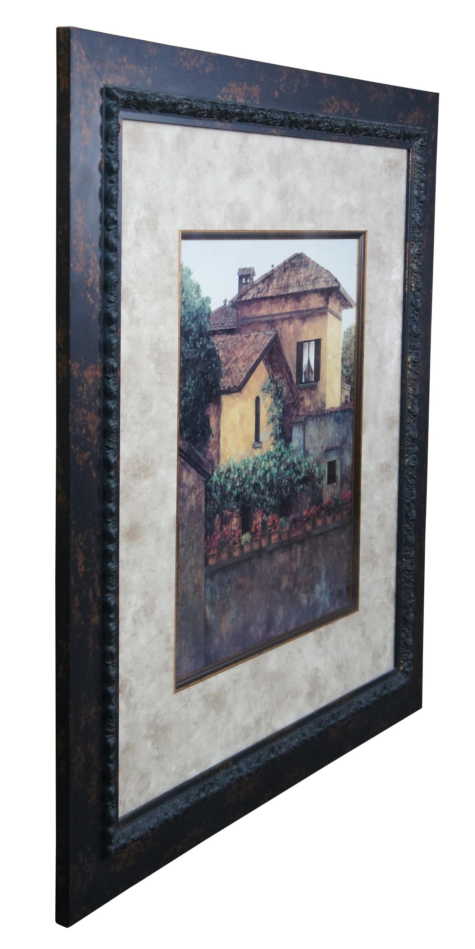 Country Baldwin Art Group - Vintage - Imprimé toscan italien encadré - Villa dorée - Italie en vente