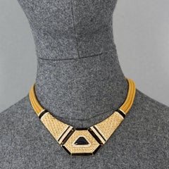 Vintage BALENCIAGA Art Deco Black Enamel Rhinestone Necklace