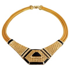 Collar Vintage BALENCIAGA Art Deco Esmalte Negro Rhinestone