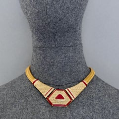 Vintage BALENCIAGA Art Deco Red Enamel Rhinestone Necklace