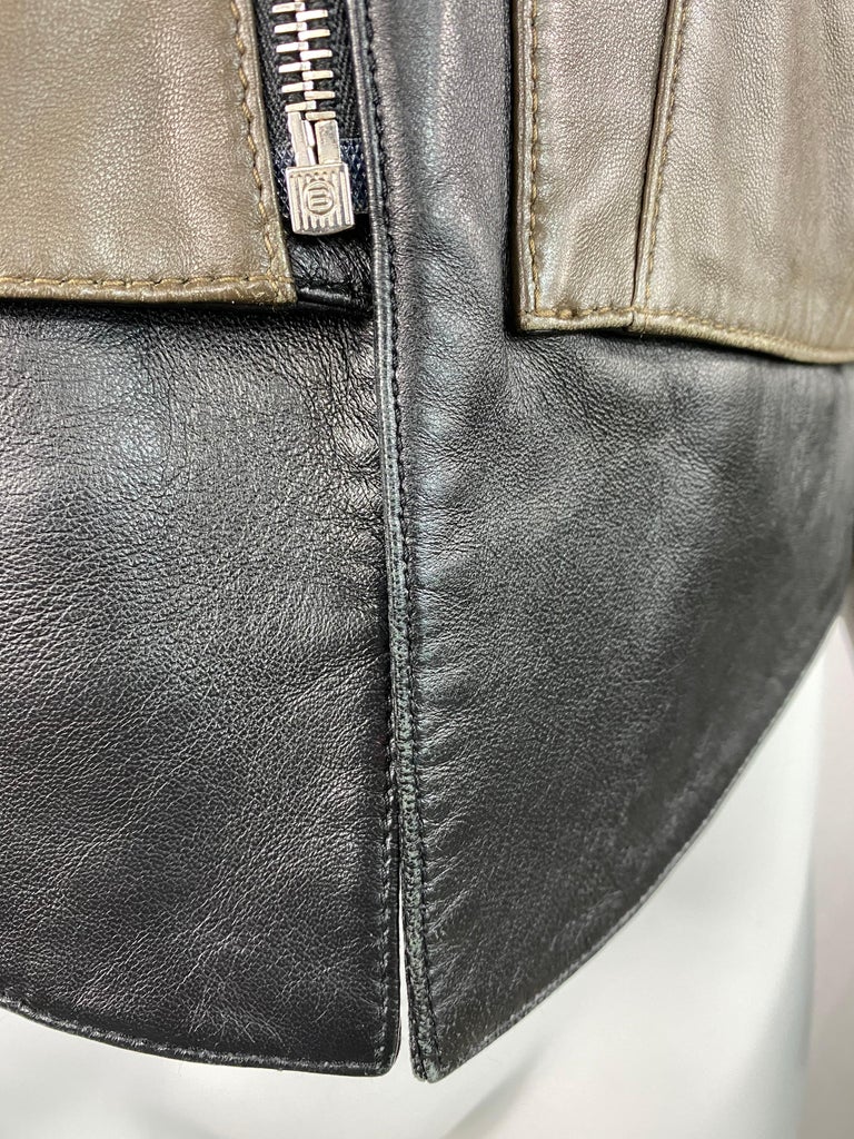 Vintage Balenciaga Black and Olive Moto Leather Jacket, Size 42 For Sale at  1stDibs