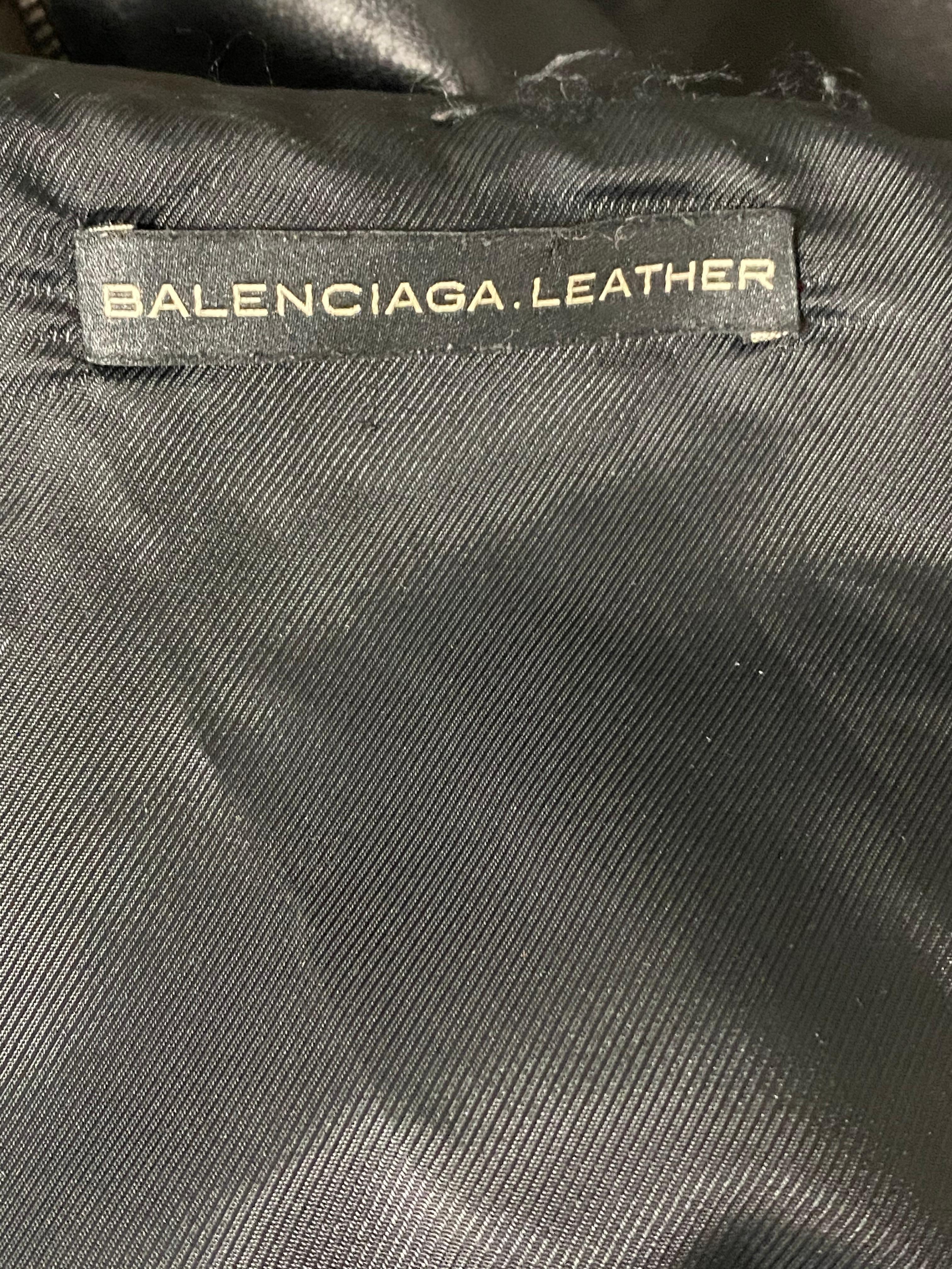 Vintage Balenciaga Black and Olive Moto Leather Jacket, Size 42 For Sale 2