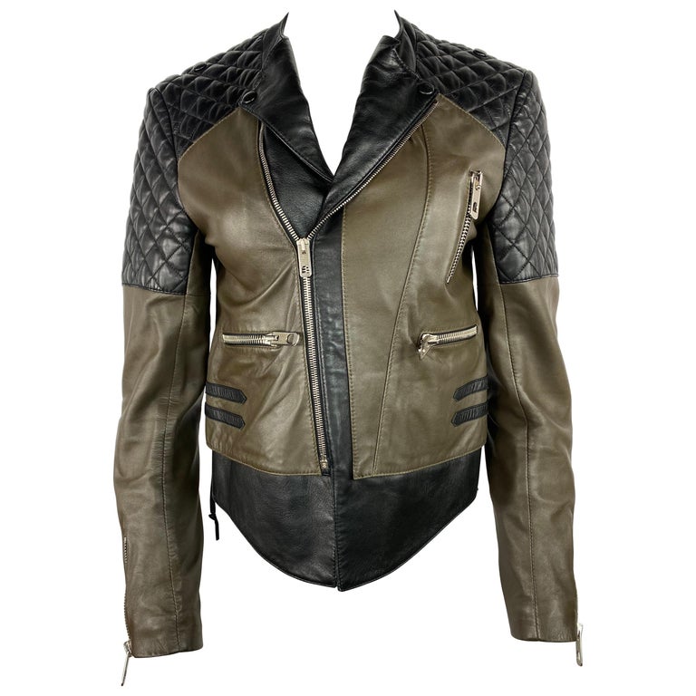 Vintage Balenciaga Black and Olive Moto Leather Jacket, Size 42 For Sale at  1stDibs | balenciaga moto leather jacket