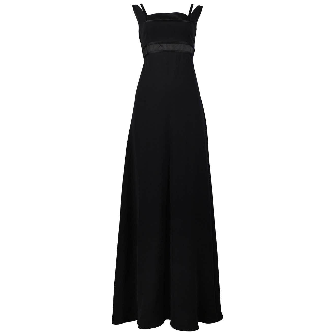 Vintage Balenciaga Black Satin Empire Maxi Gown at 1stDibs | vintage ...