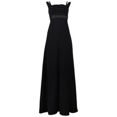 Vintage Balenciaga Black Satin Empire Maxi Gown