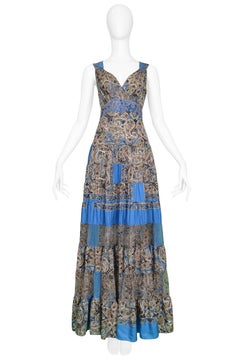 Vintage Balenciaga By Ghesquiere Blue & Paisley Patchwork Maxi Dress 2005