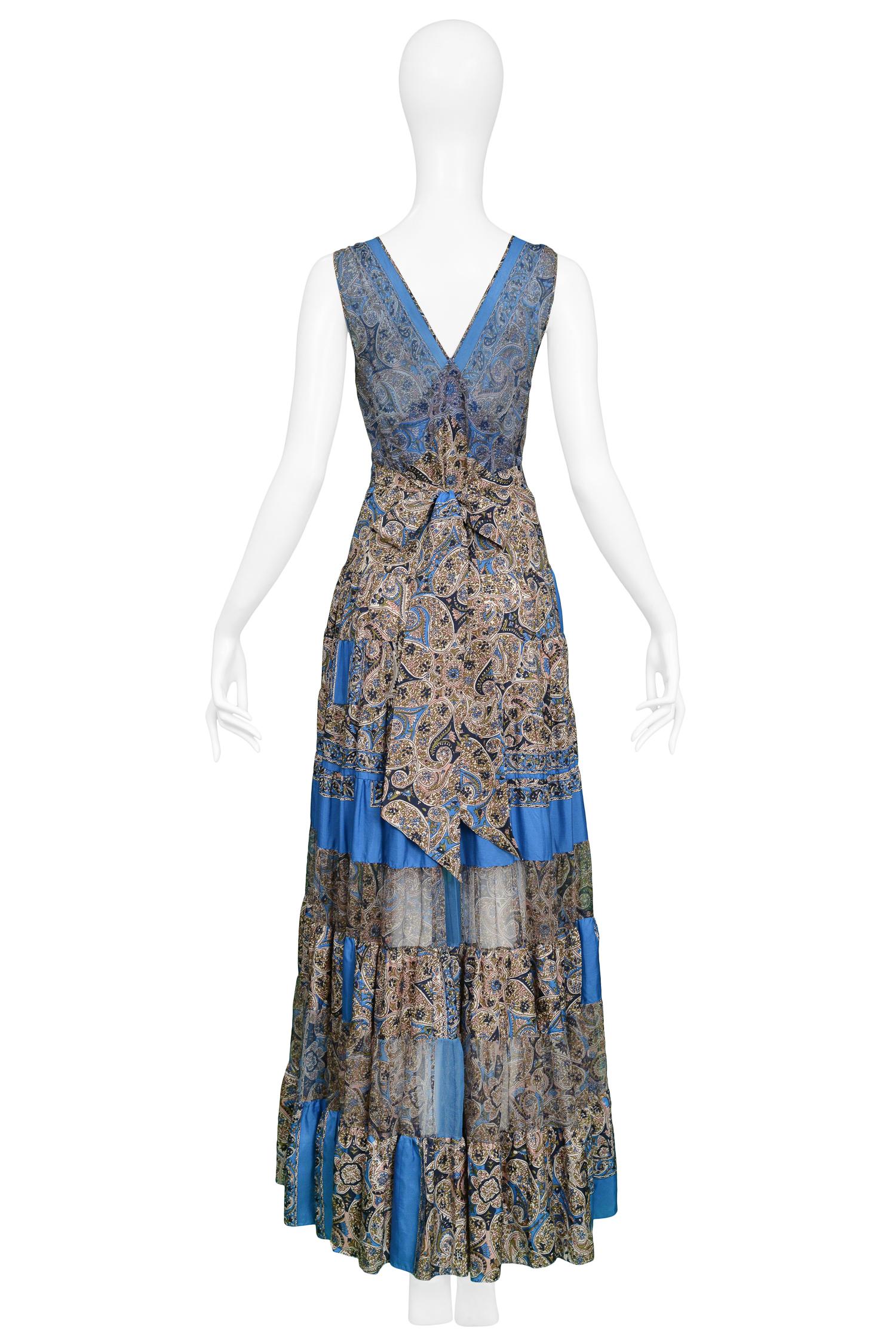 Gray Vintage Balenciaga By Ghesquiere Blue & Paisley Patchwork Maxi Dress 2005