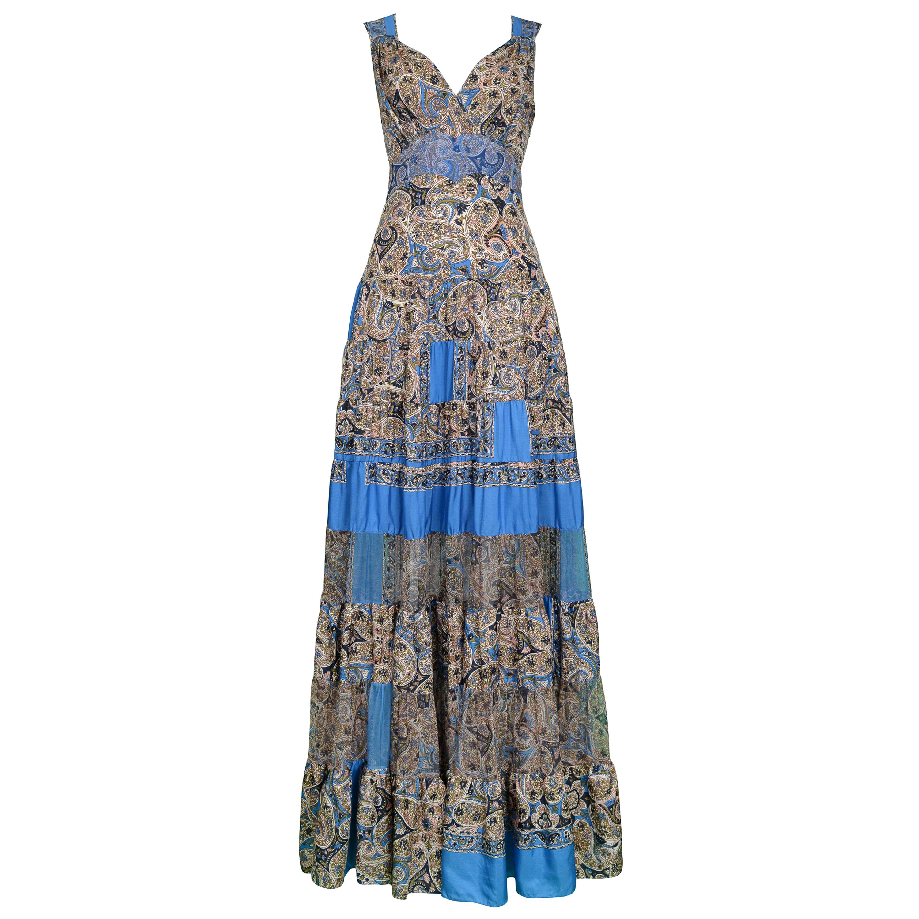 Vintage Balenciaga By Ghesquiere Blue & Paisley Patchwork Maxi Dress 2005