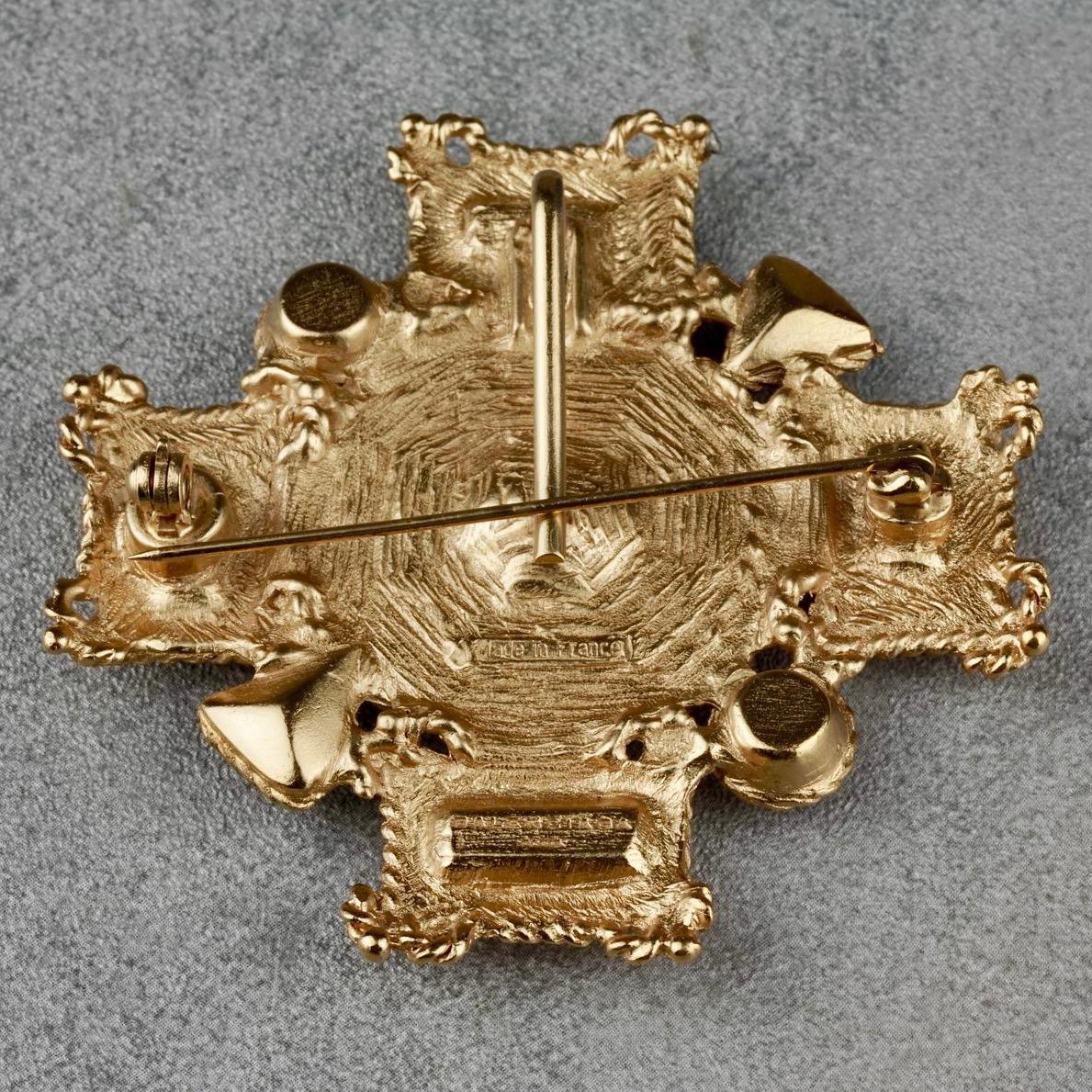Vintage BALENCIAGA Byzantine Jewelled Cross Pendant Brooch 1