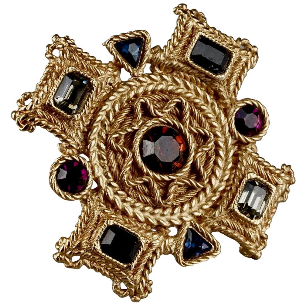 Vintage BALENCIAGA Byzantine Jewelled Cross Pendant Brooch