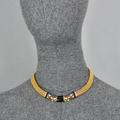 Vintage BALENCIAGA Colourful Harlequin Pattern Enamel Mesh Choker Necklace