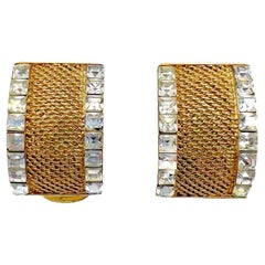 Retro Balenciaga Crystal Mesh Panel Earrings 1980s