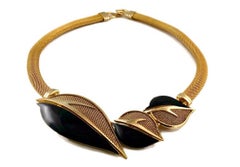 Vintage BALENCIAGA Enamel Leaves Mesh Choker Necklace