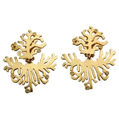 Vintage BALENCIAGA Gilt Coral Rhinestone Dangling Earrings
