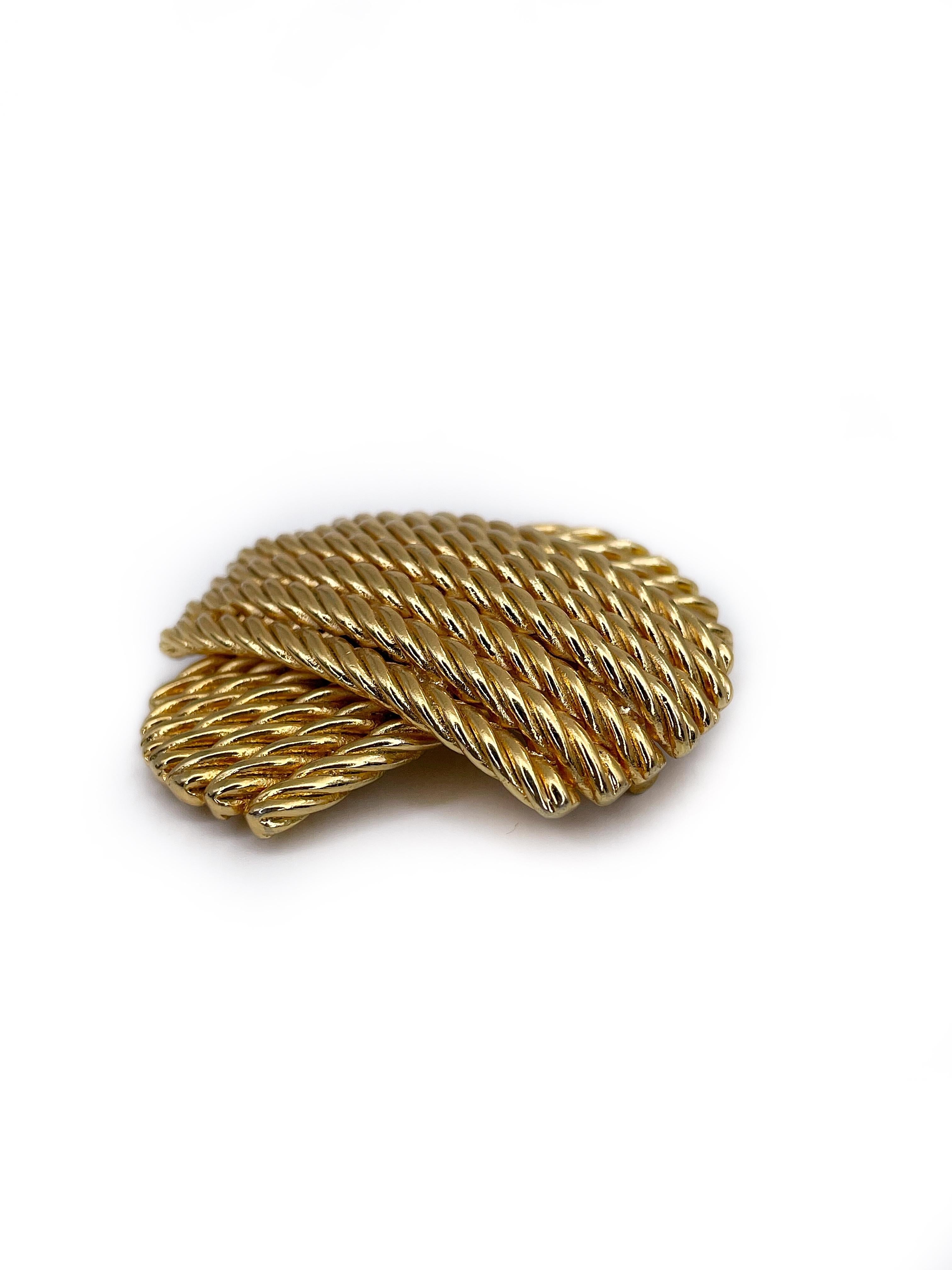Modern 1980s Vintage Balenciaga Gold Tone Rope Cross Pin Brooch