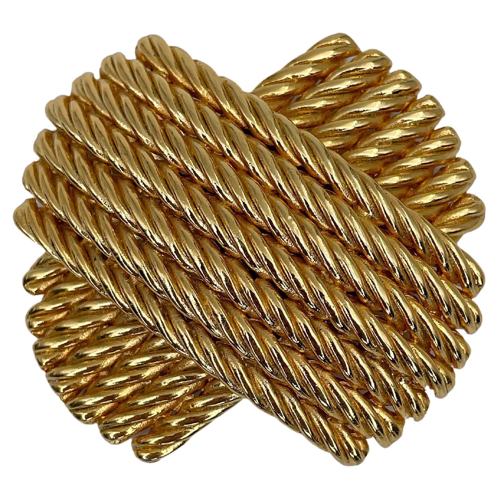 1980s Vintage Balenciaga Gold Tone Rope Cross Pin Brooch