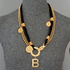 Vintage BALENCIAGA Logo Charm Multi Layer Cord and Chain Belt Necklace