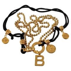 Vintage BALENCIAGA Logo Charm Multi Layer Cord and Chain Belt Necklace