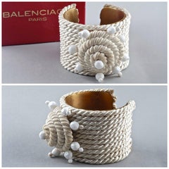 Vintage BALENCIAGA PARIS Runway White Passementerie Earrings Necklace Cuff Brace
