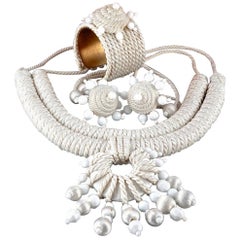 Vintage BALENCIAGA PARIS Runway White Passementerie Earrings Necklace Cuff Brace