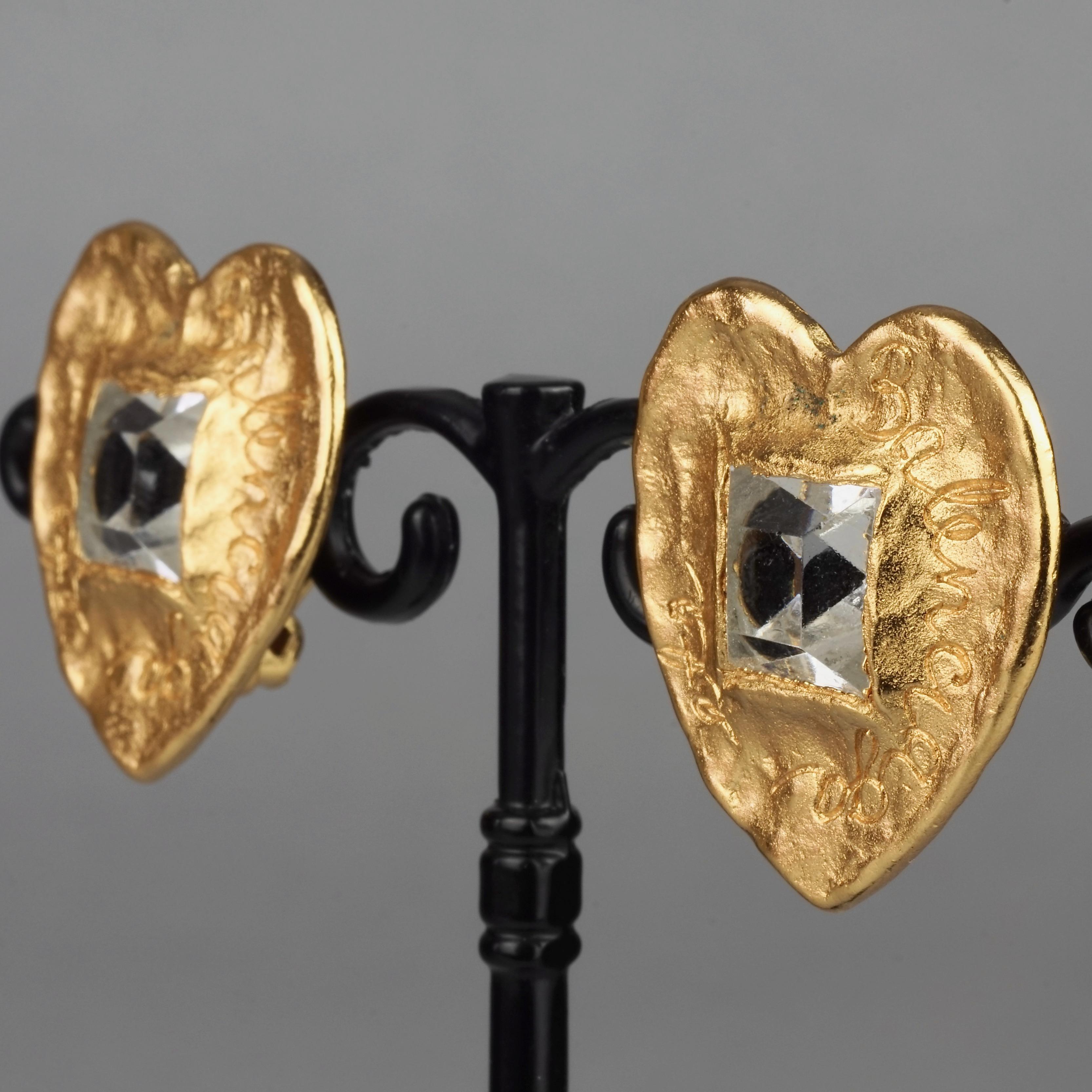 Women's Vintage BALENCIAGA Textured Logo Heart Stone Earrings