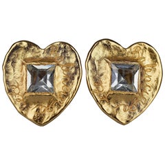 Vintage BALENCIAGA Textured Logo Heart Stone Earrings