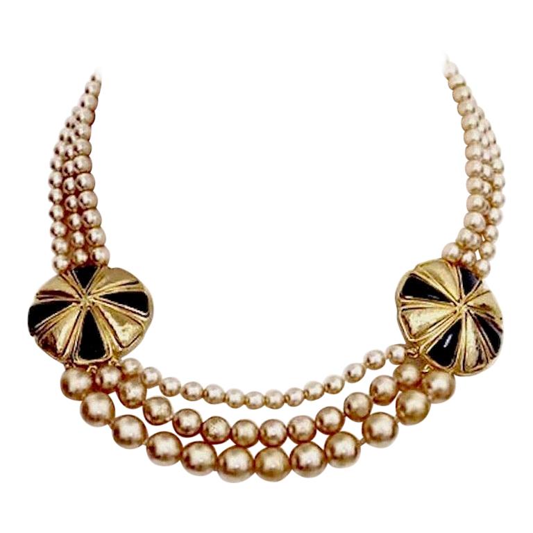 Vintage BALENCIAGA Tiered Pearl Disc Necklace For Sale at 1stdibs