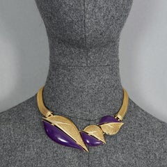 Vintage BALENCIAGA Violet Enamel Leaves Mesh Choker Necklace
