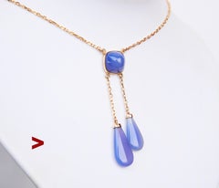 Vintage Balestra Negligee Necklace natural 24ct. Blue Chalcedony 18K Gold 40cm