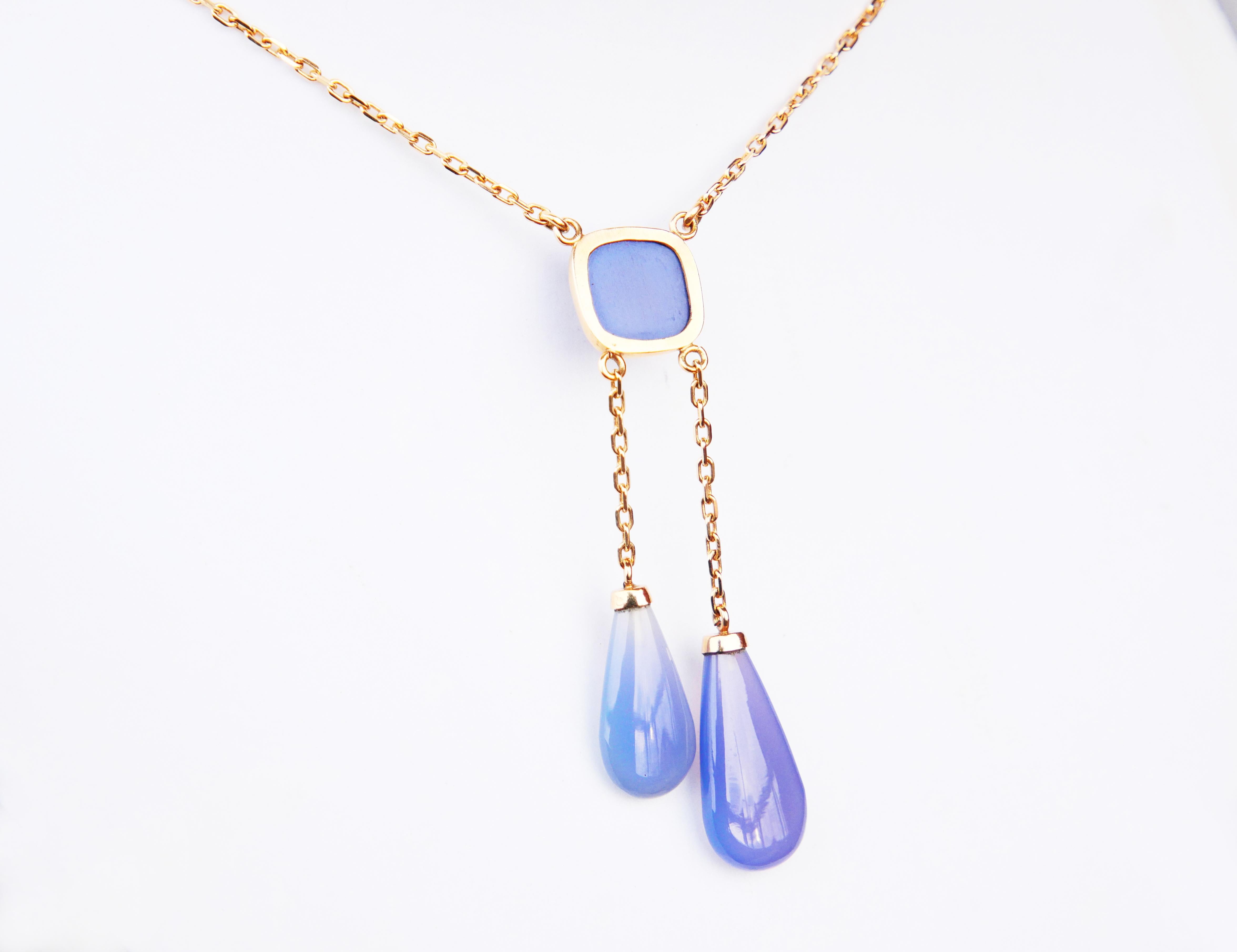 Women's Vintage Balestra Negligee Necklace natural 24ct. Blue Chalcedony 18K Gold 40cm For Sale