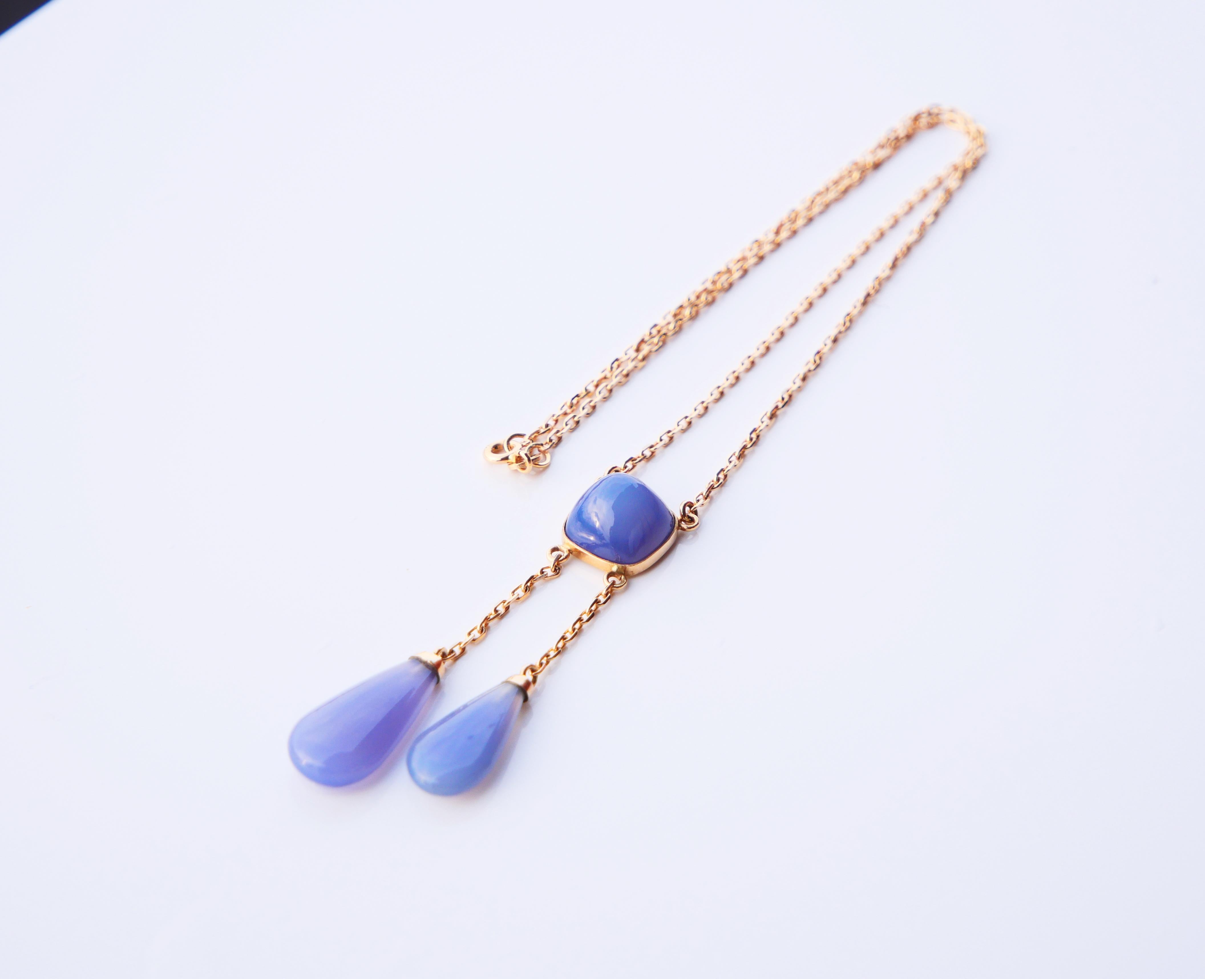 Vintage Balestra Negligee Necklace natural 24ct. Blue Chalcedony 18K Gold 40cm For Sale 1