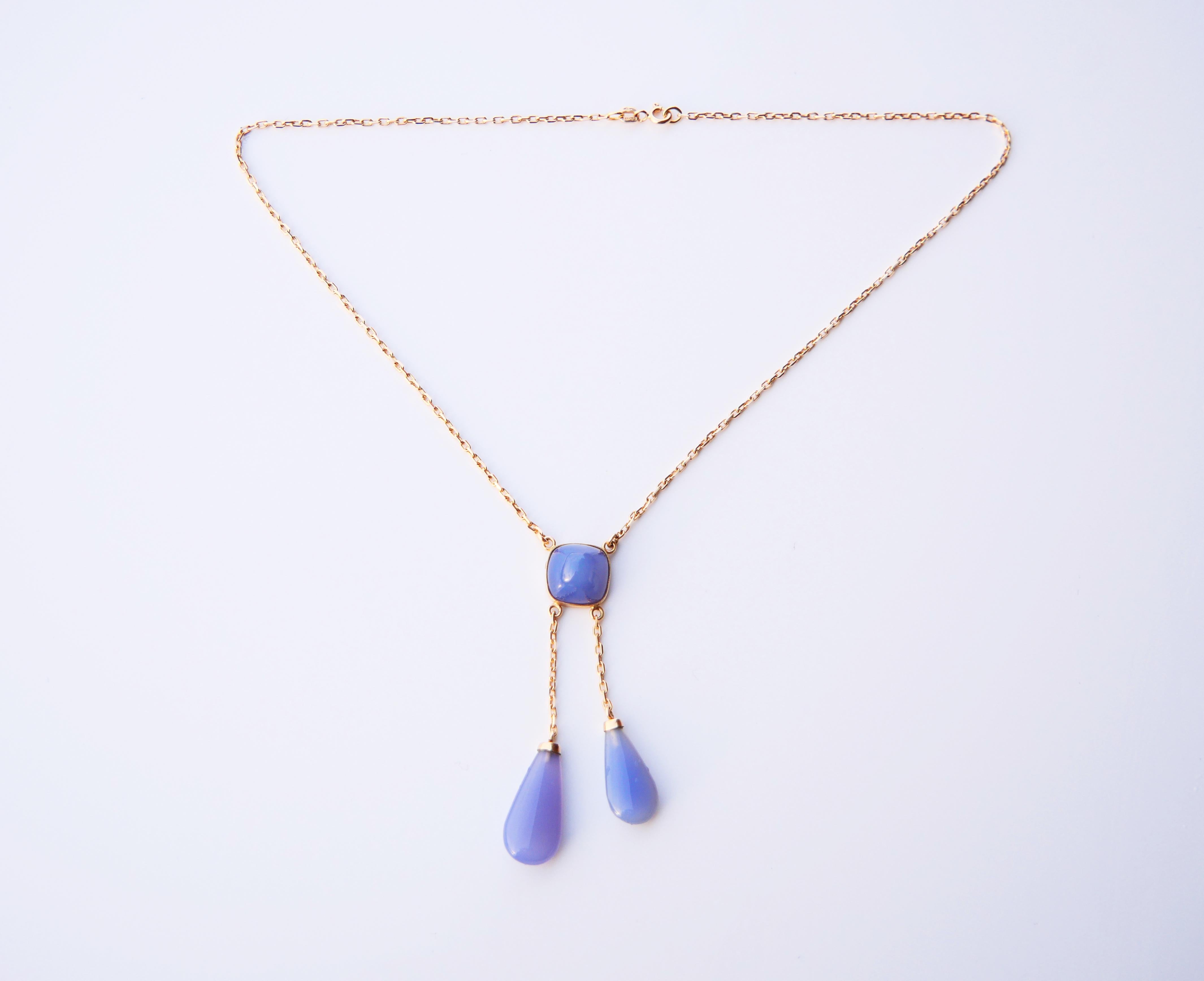 Vintage Balestra Negligee Necklace natural 24ct. Blue Chalcedony 18K Gold 40cm For Sale 2