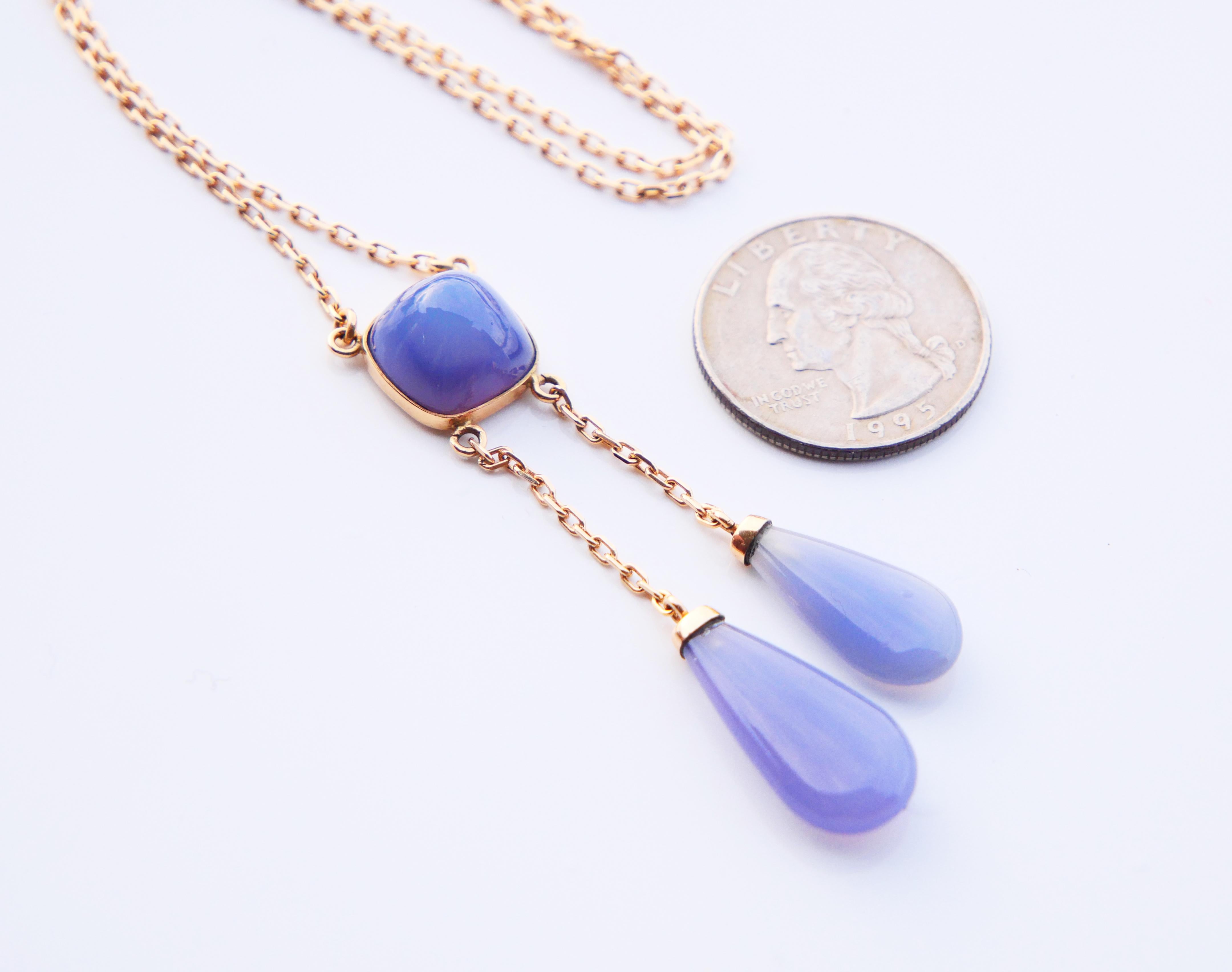 Vintage Balestra Negligee Necklace natural 24ct. Blue Chalcedony 18K Gold 40cm For Sale 4