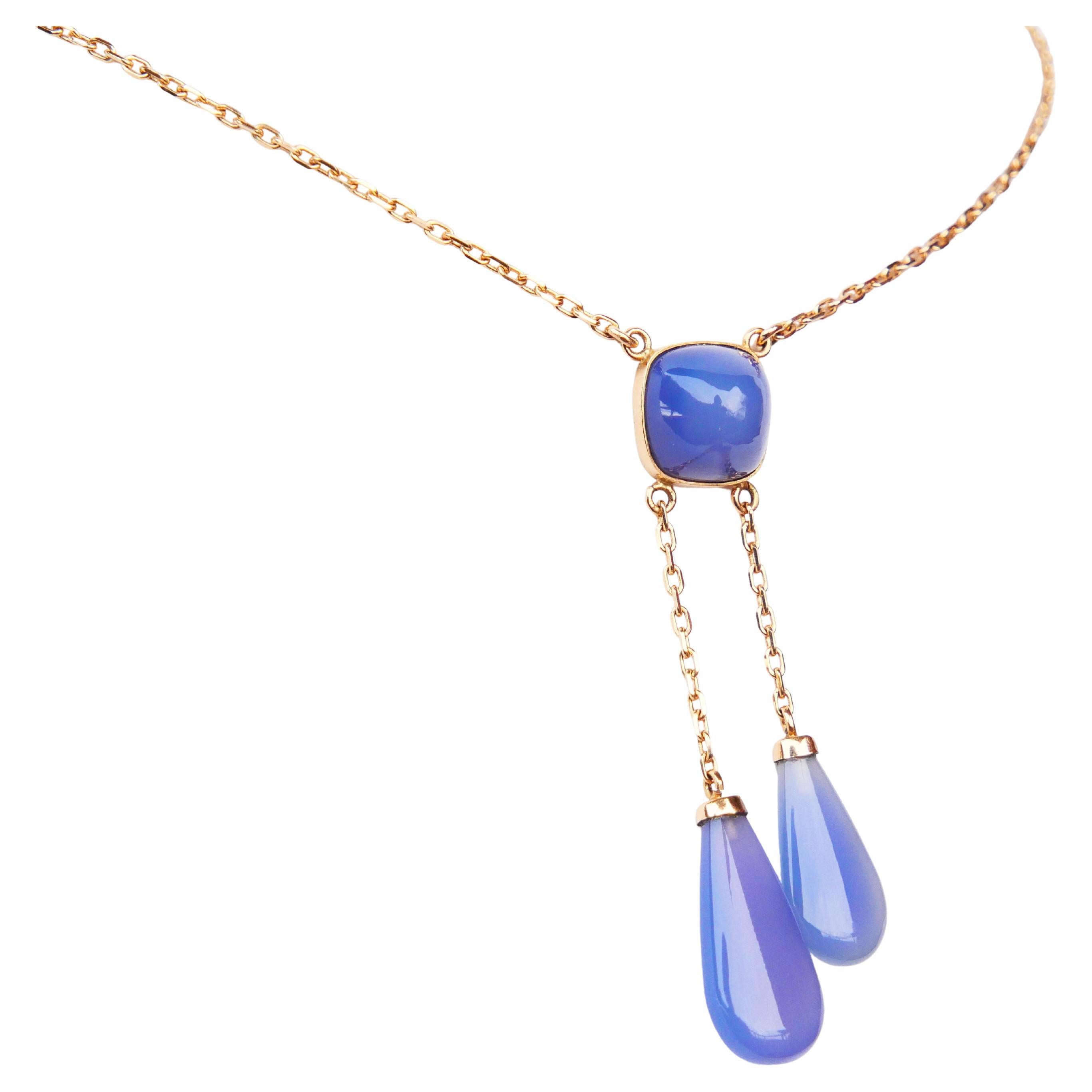 Vintage Balestra Negligee Necklace natural 24ct. Blue Chalcedony 18K Gold 40cm For Sale