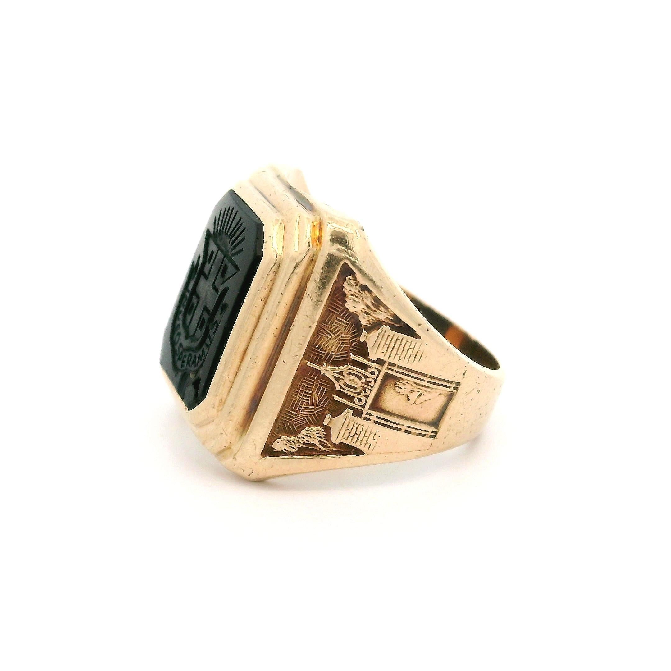 Vintage Balfour 10k Gold Intaglio Carved Black Hardstone Pembroke Class Ring 6