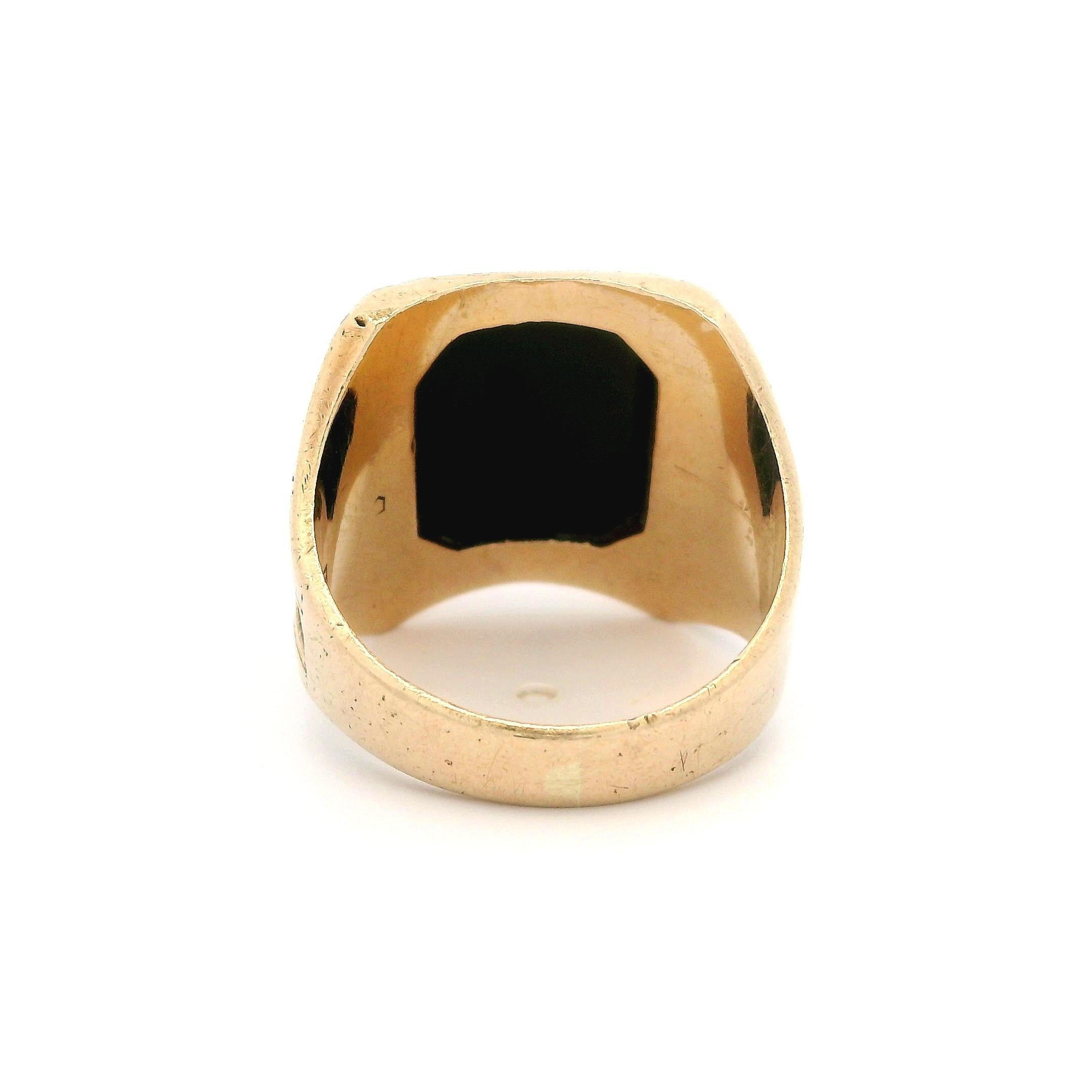 Women's or Men's Vintage Balfour 10k Gold Intaglio Carved Black Hardstone Pembroke Class Ring