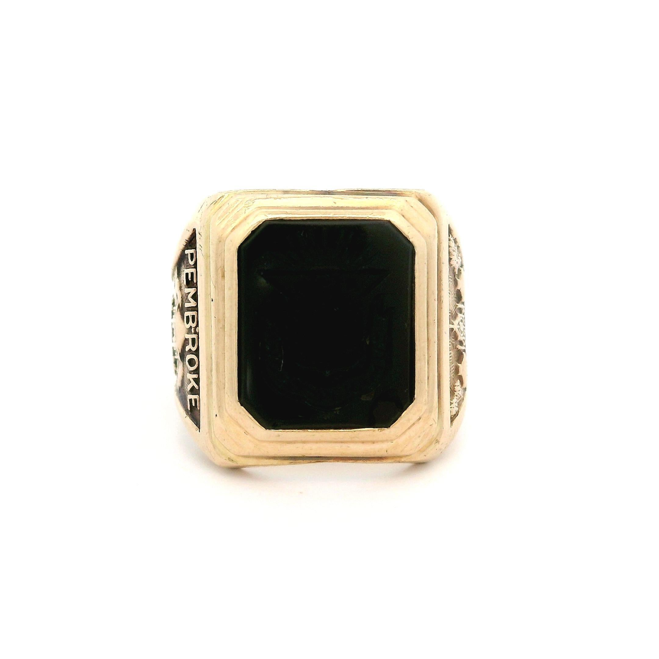 Vintage Balfour 10k Gold Intaglio Carved Black Hardstone Pembroke Class Ring 4