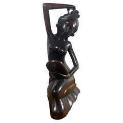 Vintage Balinese Ebony Carved Wood Naked Woman