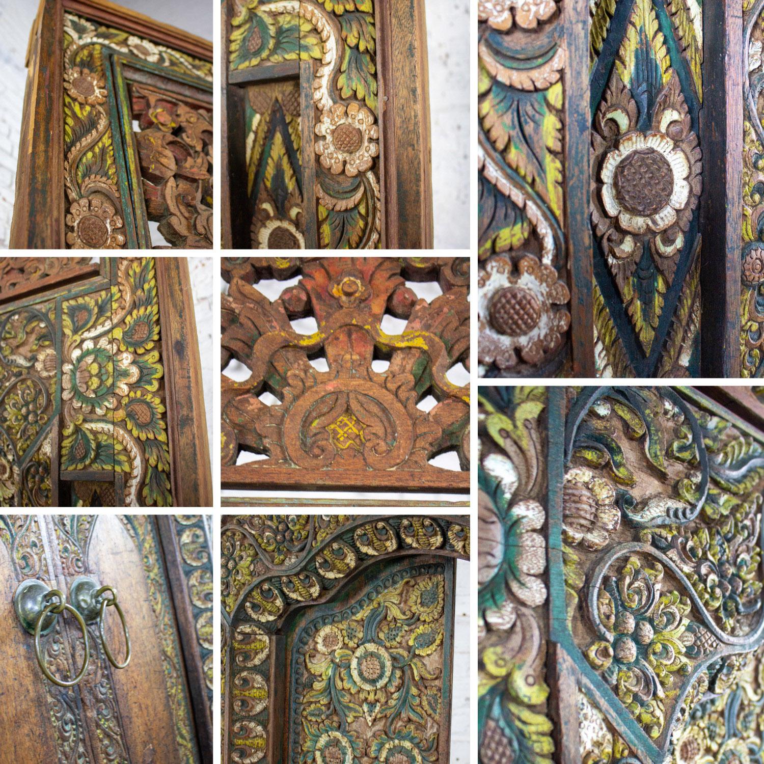 Vintage Balinese Style Asian Hand geschnitzt & gemalt skulpturalen Teak Türverkleidung im Angebot 7