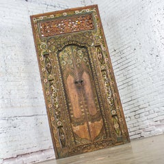 Vintage Balinese Style Asian Hand Carved & Painted Sculptural Teak Door Panel