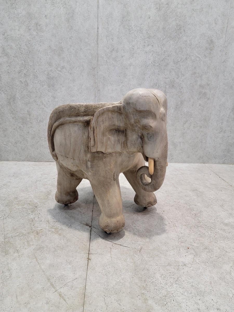 Hand-Carved Vintage Balinese Wood Carved Elephant Chair