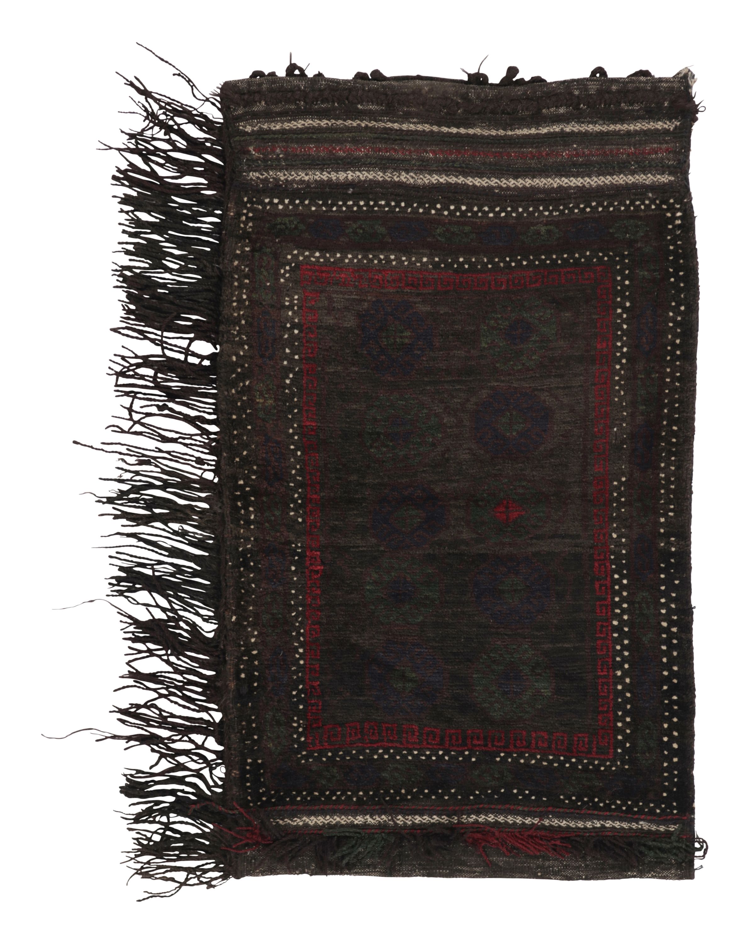 Vintage Balisht Tribal Rug, Black and Brown Geometric Patterns - Rug & Kilim