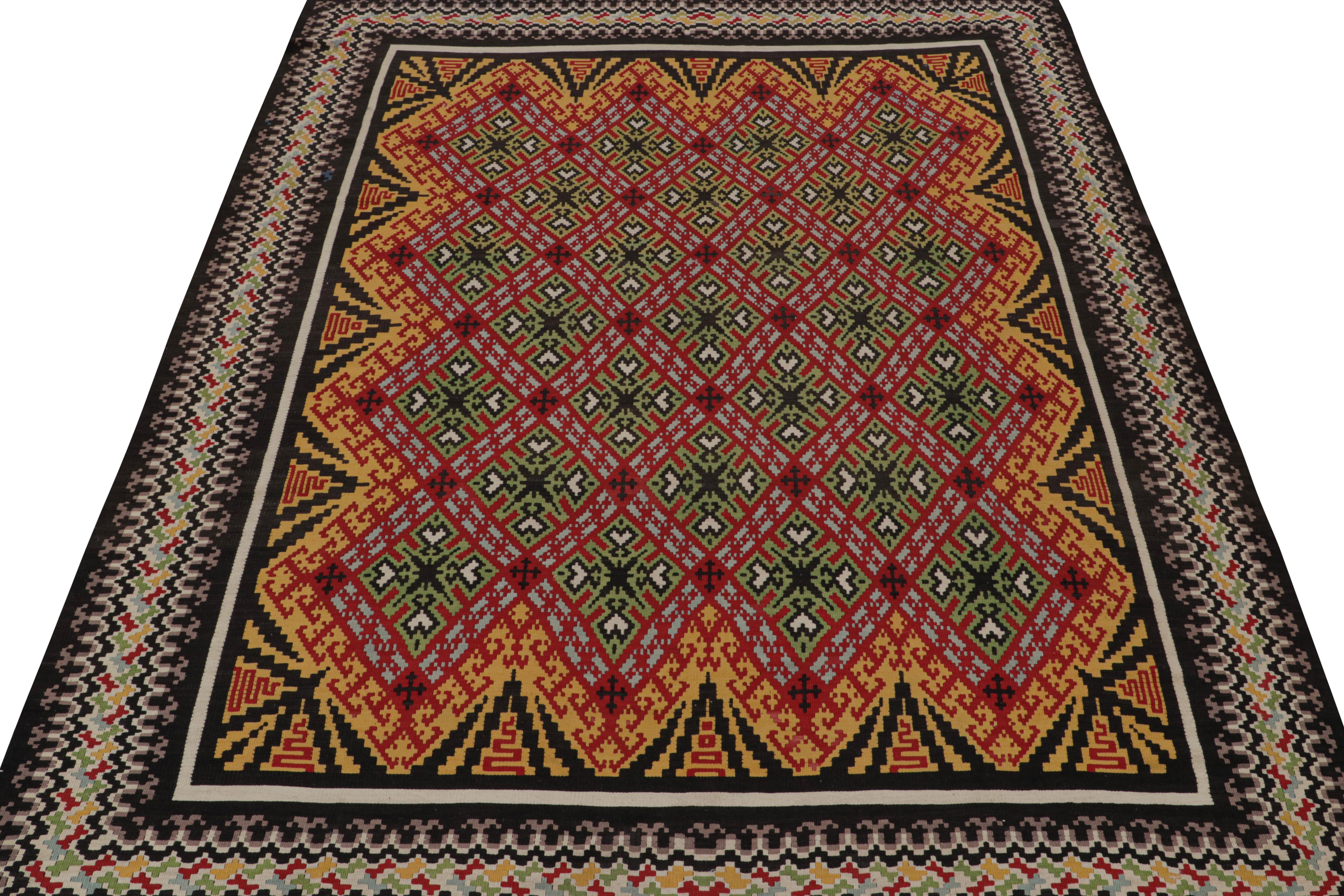 Tribal Vintage Balkan Kilim with Gold, Red & Green Geometric Patterns from Rug & Kilim For Sale